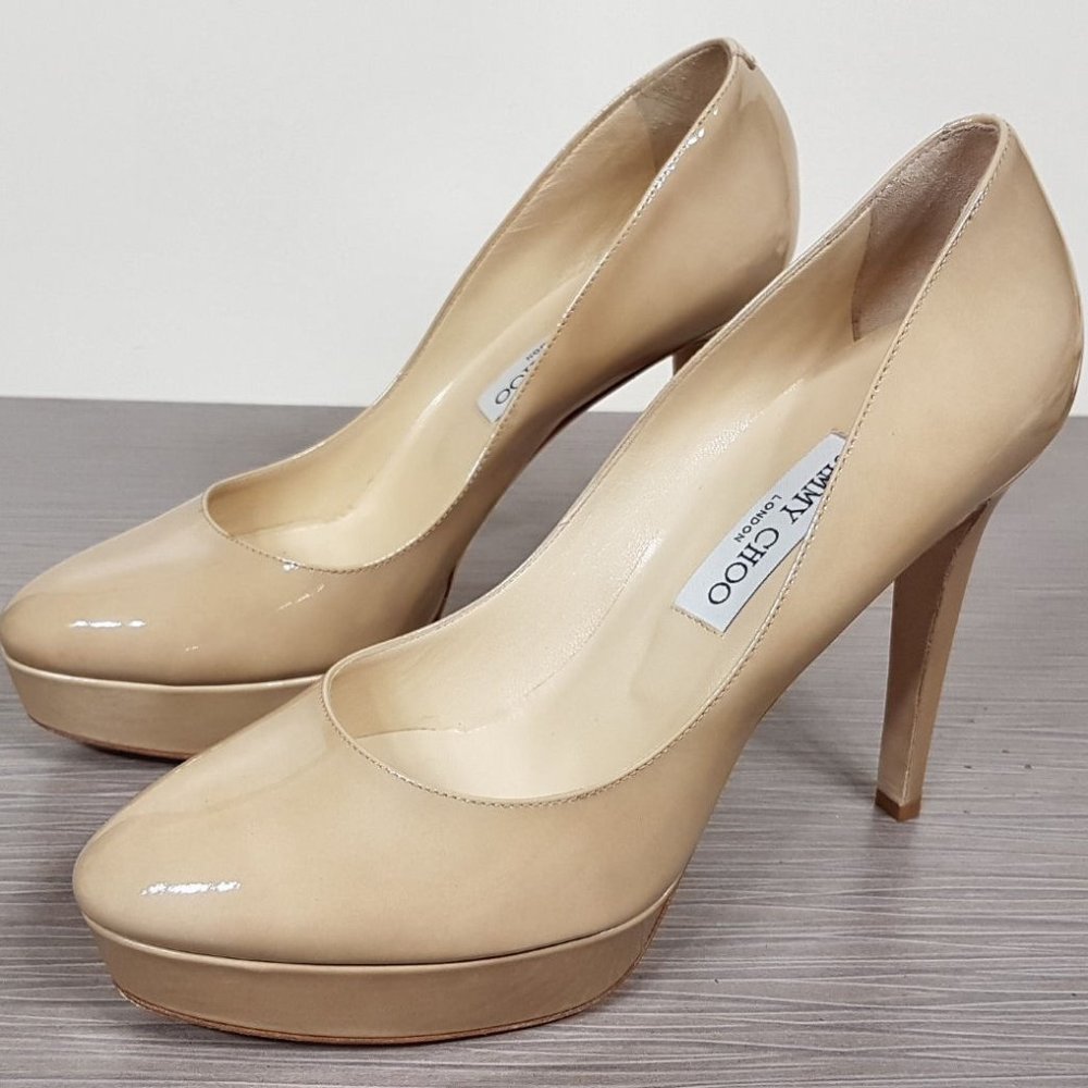 Jimmy Choo Nude Patent Leather Platform Pumps
